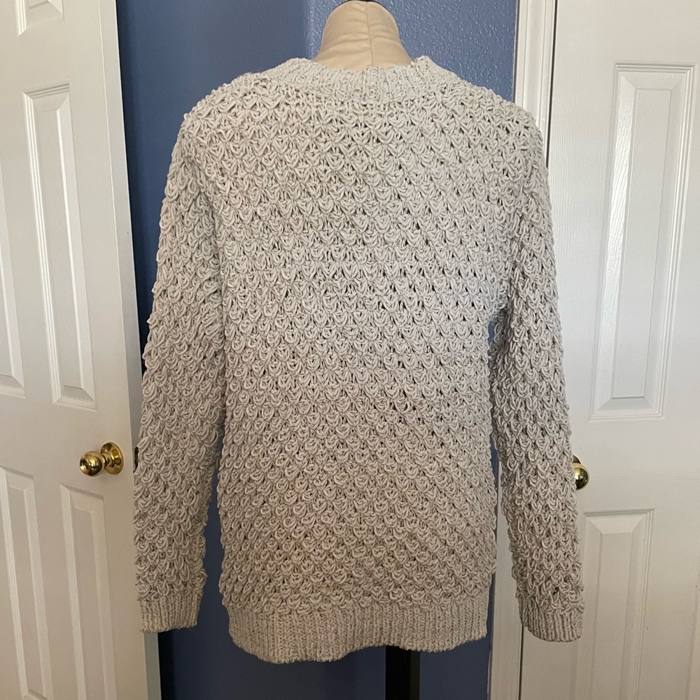 Woven Heart V-Neck Open Knit Sweater in Oatmeal - Picture 6 of 10